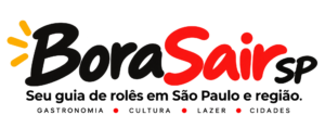 Logo Bora Sair SP com letras pretas e vermelhas e slogan Seu guia de rolês em São Paulo e região.